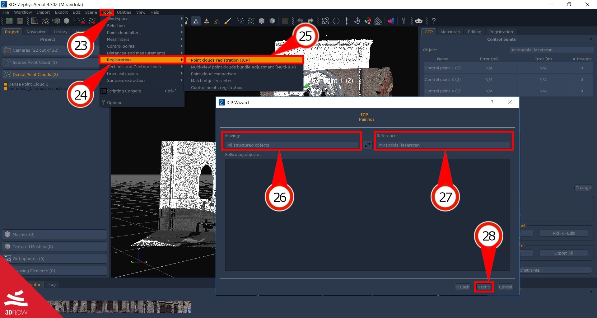 Roughly aligned point clouds using Gizmo in 3DF Zephyr