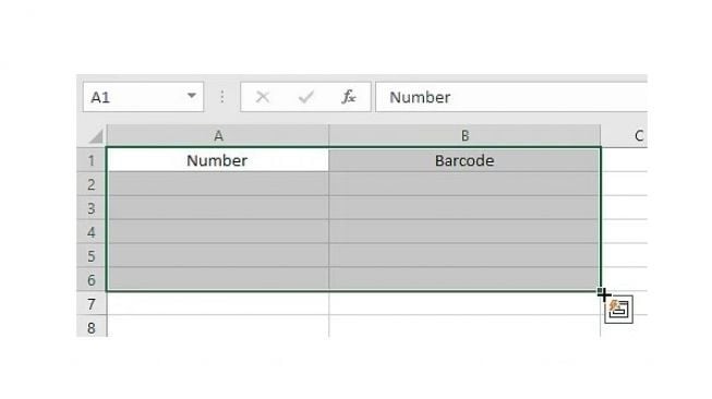 Table for creating barcodes in Excel. (simplilearn)