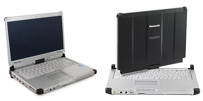 Panasonic Toughbook CF-C2 rugged convertible laptop for car diagnostics, featuring touchscreen and keyboard.