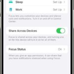 A screen showing the Focus settings on an iPhone with options like Do Not Disturb, Sleep, Personal, and Work.