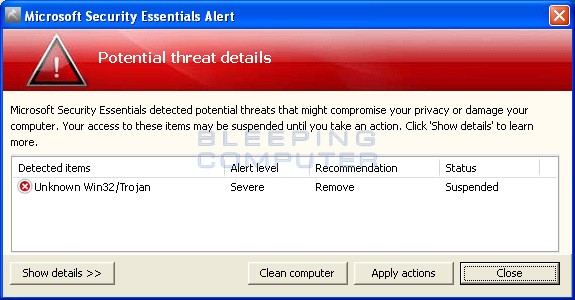 Fake Microsoft Security Essentials Alert