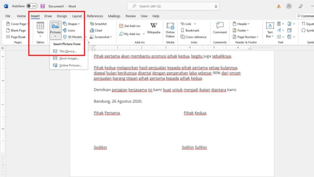 Insert Picture Menu in Microsoft Word