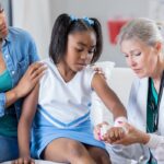 Mother and daughter visiting doctor