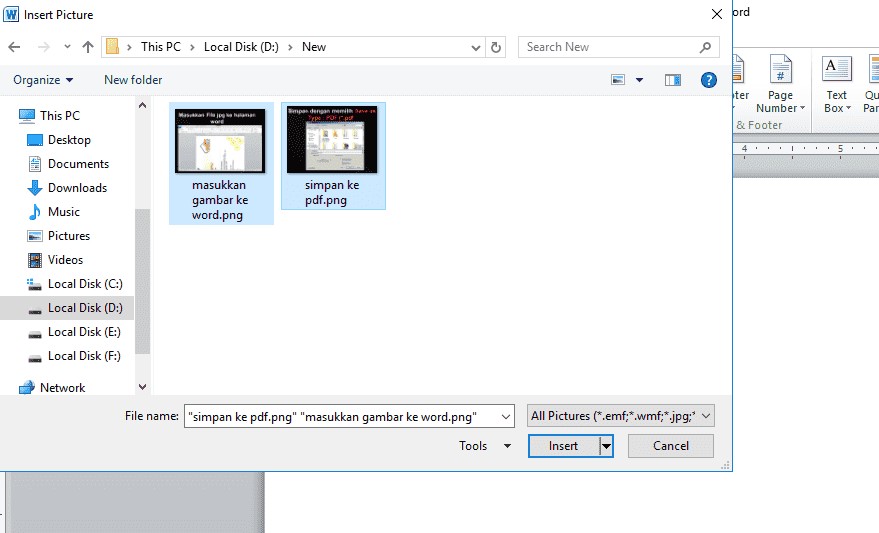 Insert pictures in Word