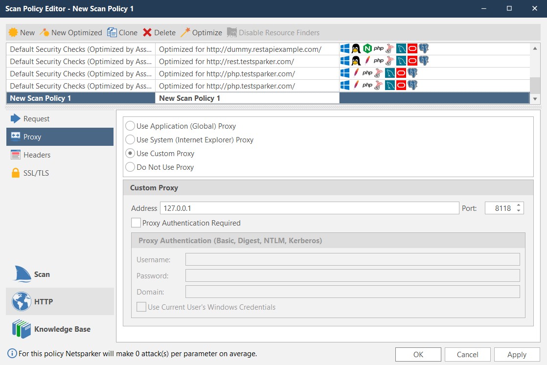 Invicti Standard Scan Policy Custom Proxy Configuration