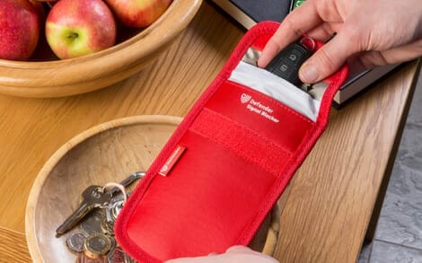 Signal Blocking Pouch protecting car key fob